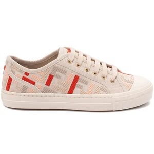 Fendi Domino Beige Red Monogram FF Logo Platform Logo Low Top Trainer Sneaker 38